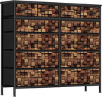 TV Stand Dresser for Bedroom, Tall Fabric Drawer Dresser, Chest of Drawers, Fabric Storage Organizer Cabinet for Closet, Nursery (Solid Brown)