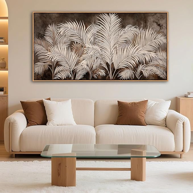 Boho Wall Art in Modern Brown, Minimalist Canvas Artwork for Living Room,Framed Large Wall Art for Bedroom Wall Decor - Textured Decorative Neutral Wall Pictures 24×48IN
