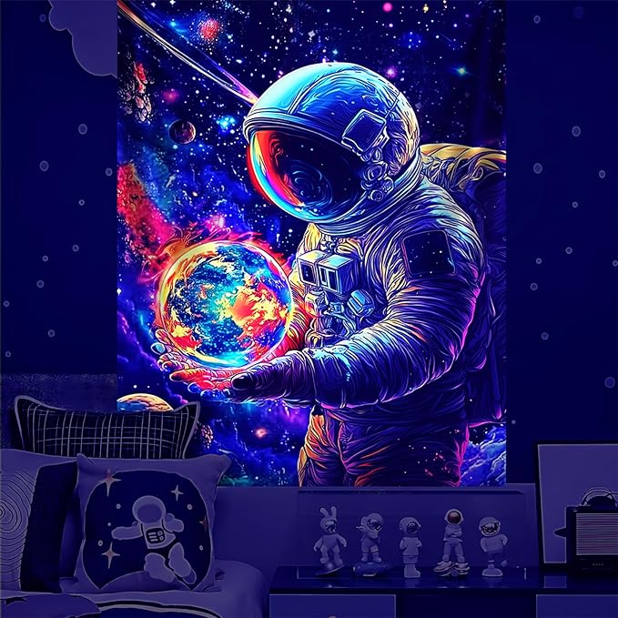 NYZE Astronaut Space Tapestry for Bedroom, Glow in the Dark Room Decor Wall Tapestries, Cool Galaxy Planet Wall Hanging, Wall Hanging for Men Guys Gamer Room Dorm Living Room 60x80 in