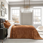 RECYCO Luxury Velvet Quilt Set Full Queen Size Bedding Sets, Ultra Soft Velvet Comforter Set, Lightweight Oversized Bedspread Quilted Coverlet for All Season, with 2 Pillow Shams, Rusty Burnt Orange