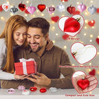 24PCS Heart Ornaments, 7 Kinds Valentine Ornaments for Tree, Valentine Tree Decorations in 4 Colors, Glitter Heart Shaped Baubles for Valentines Hanging Decorations Christmas Indoor Decor