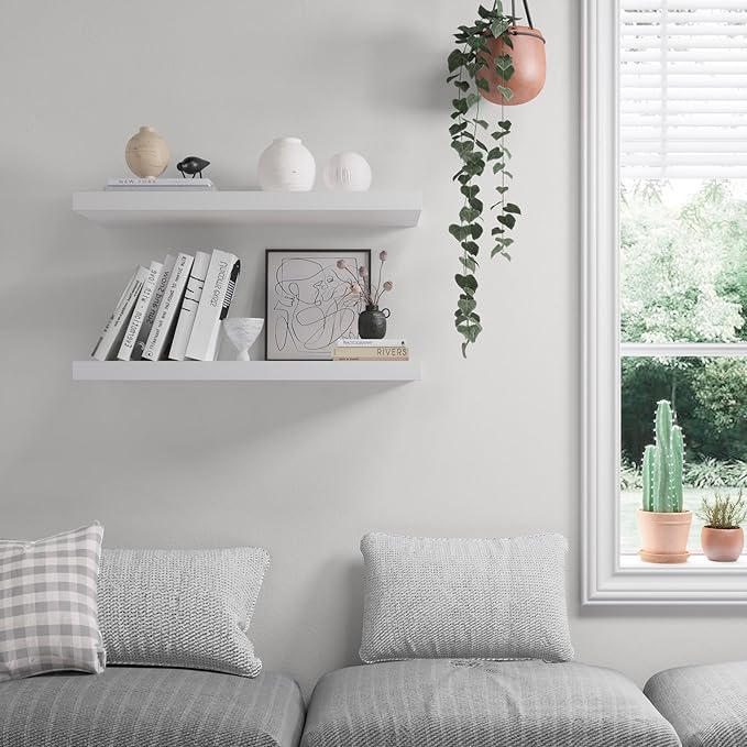 Floating Shelf, Set of 1 Wall Shelf, 36 in W x 12.75 in D x 2 in H Wooden Floating Wall Shelf with Invisible Brackets for Living Room/Bedroom/Bathroom/Kitchen Storage and Decor, White