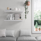 Floating Shelf, Set of 2 Wall Shelf, 24 in W x 12.75 in D x 2 in H Wooden Floating Wall Shelf with Invisible Brackets for Living Room/Bedroom/Bathroom/Kitchen Storage and Decor, White