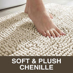 Neater Home Plush Bathroom Rugs 24x17 Thick Chenille Quick Dry Microfiber Absorbent Bath Mat, Soft Bath Rugs, Machine Washable Bathroom Floor Mat for Tub Shower Sink, Home Decor Accessories, Beige