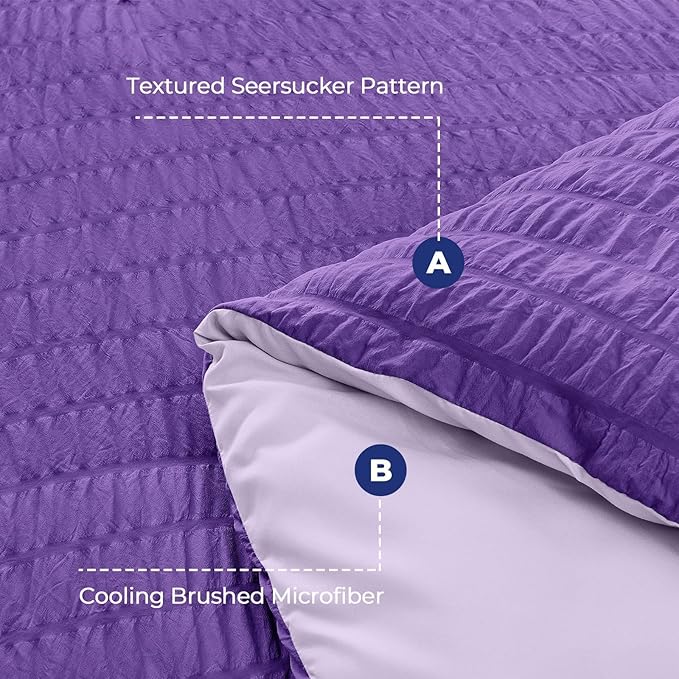 HYMOKEGE Dark Purple/Lavender King Size Comforter Set Seersucker 7 Pieces, All Season Luxury Bed in a Bag for Bedroom, Bedding Set with Comforter, Sheets, Pillowcases & Shams