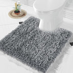 Yimobra Toilet Rugs U Shaped Washable, Extra Thick Soft Absorbent Chenille Contour Bathroom Rugs for Toilet 24x20 Inch, Quick Dry Non Slip Toilet Mat for Bath Floor, Silver