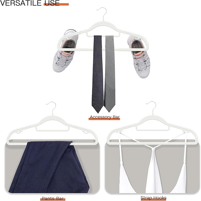 40 Pack Thin Space Saving Hangers, No Slip Clothes Hangers with Non Slip Textured and 360° Hook - Plastic Hanger, Closet Organizer for Shirt, Pants, Suit, Skirt, Coat - White