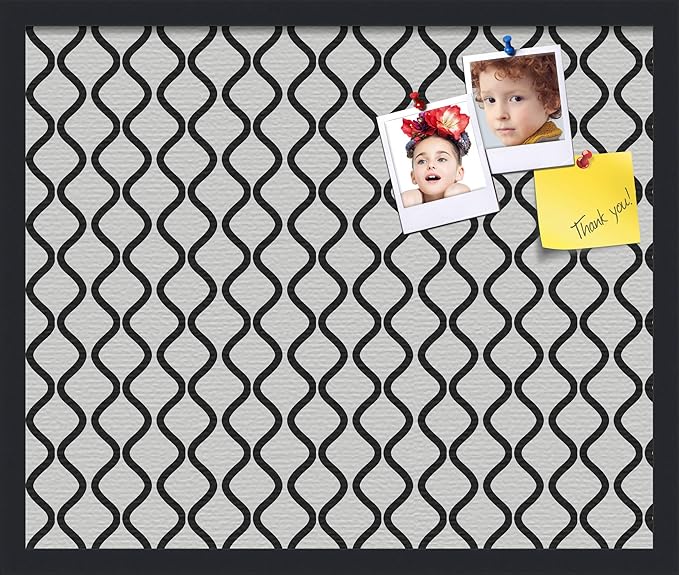 PinPix ArtToFrames 18x22 Custom Cork Bulletin Board Black and White Waves Poster Board Has a Fabric Style Canvas Finish, Framed in Satin Black (PinPix-194)