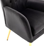 Modern Chic Mid-Century Velvet Accent Armchair for Living Room, Bedroom, or Home Office, Button-Tufted Wingback Design with Gold Flared Legs, Black