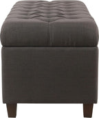 Homepop Home Decor | Tufted Ainsley Button Storage Ottoman Bench with Hinged Lid | Ottoman Bench with Storage for Living Room & Bedroom, Charcoal Gray 18x40x18 inches