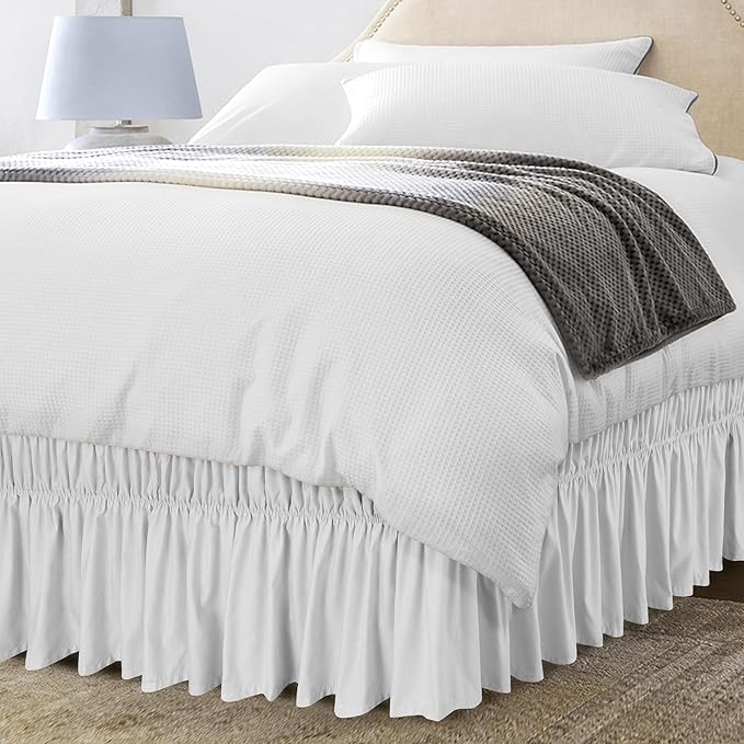 Utopia Bedding Twin Elastic Bed Ruffle - Easy Wrap Around Ruffle - Microfiber Bed Skirt with Adjustable Elastic Belt 16 Inch Tailored Drop - Hotel Quality Bedskirt, Fade Resistant (Twin, White)