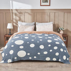 CozeCube Super Soft Fullfy Microfiber Reversible Knitted Blankets, Warm Cozy Fuzzy Plush Throw, Dusty Blue and White Polka Dot Throw Blanket for Couch Bed Sofa, 50" x 60"