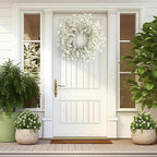Spring Wreath for Front Door, 24 Inch White Cream Forsythia Spring Wreath Blossom Cluster Flower Farmhouse on Grapevine for Festival Celebration Front Door Wall Window Hanging Décor