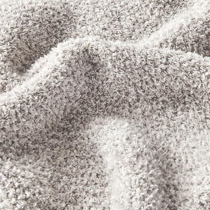 CozeCube Super Soft Fullfy Microfiber Reversible Knitted Blankets, Warm Cozy Fuzzy Plush Throw, Grey and White Melange Throw Blanket for Couch Bed Sofa, 50" x 60"