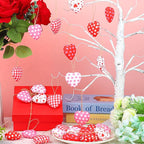 30 Pieces Fabric Heart Hanging Ornaments Valentines Heart Shaped Ornaments Red Pink Hearts Fabric Hanging Decorations for Valentine's Day Tree Wedding Party DIY Crafts