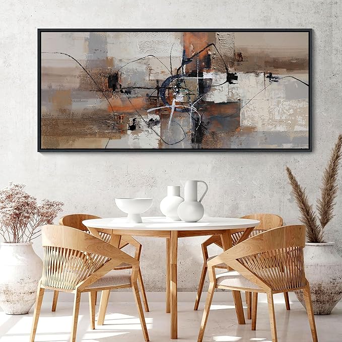 YDYSUNE Abstract Painting Wall Art Textured Picture for Living Room Orange Home Bedroom Decoration Modern Framed Large Artwork Decor 70x31IN Brown gray wall decoration