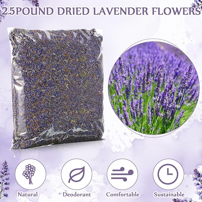 Treela 2.5 Pound Dried Lavender Bulk Dry Lavender Buds Fragrant Flower Petals for DIY Wedding Gift Crafts Home Fragrance Sachets