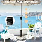 45lbs Patio Umbrella Base with 4 Wheels, Round Cobblestone Concrete Stand, Heavy Duty Market Umbrella Stand for Outdoor