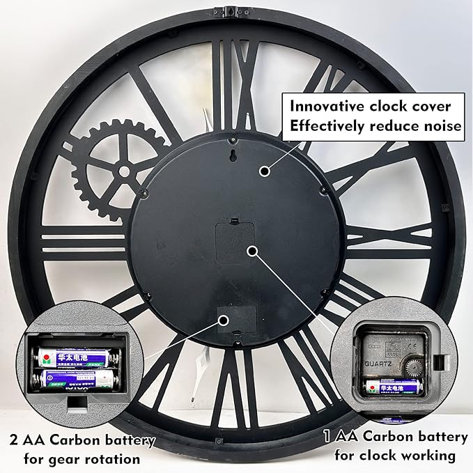 The B-Style 36" Large Moving Gear Wall Clock Oversized Vintage Farmhouse Wall Clocks for Living Room Decor Rustic Industrial Wood Clock (Black and Bronze)