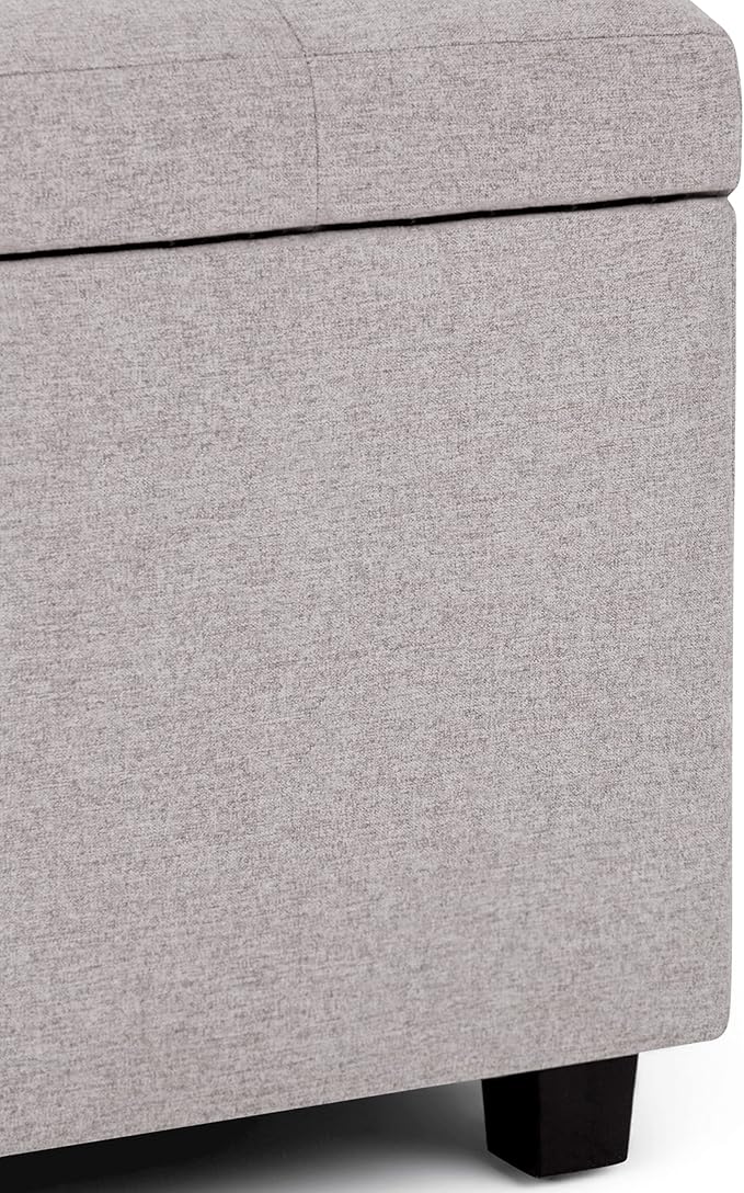 SIMPLIHOME Cosmopolitan Storage Ottoman - 34 inch Wide Upholstered Linen Look Fabric Rectangle Storage Ottoman Bench in Cloud Grey, Transitional Tufted Ottoman for Living Room with Lift-Up Lid