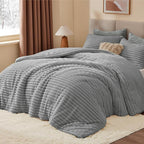 BEDELITE Fleece Oversized Queen Comforter Set -Super Soft & Warm Fluffy Light Grey Bedding, Luxury Fuzzy Heavy Bed Set for Winter with 2 Pillow Cases