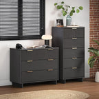 Manhattan Comfort Granville 2-Piece Modern Solid Wood Tall Narrow and Standard Dresser Set - Gold Finish Handles - Sleek Design for up to 35" TV - Elegant and Durable Bedroom Furniture, Dark Grey