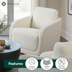 Studio Living® Lydia 35.3" Swivel Accent Chair, Modern Boho, Fully Assembled, Pocket Coil Comfort, Round Swivel Base Leg, Soft Chenille Fabric, Cream
