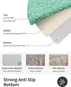 ILANGO Spa Blue Bathroom Rugs 36" × 24" Non Slip & Super Absorbent Extra Thick Soft, Washable Bath Mat for Floor, Microfiber Plush Shaggy Bath Rug with Rubber for Bathtub Shower Room Sink