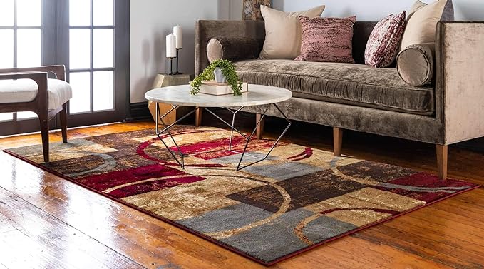 Unique Loom Barista Collection Area Rug - Kouillou (6' 1" x 9' Rectangle, Multi/ Brown)