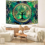 Delur Tree of Life Tapestry Green Nature Bohemian Mandala Spiritual Tapestry Wall Hanging Mystical Landscape Hippie Psychedelic Headboard for Bedroom Living Room Home Decor (70.8" x 92.5")
