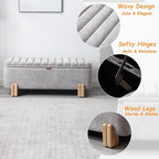 Kmax 45" Storage Bench Velvet Entryway Bench Upholstered Ottoman Bench with Wavy Top & Safty Hinge for Bedroom Living Room Hallway, Grey