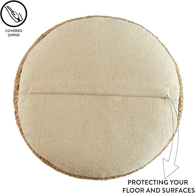 Urban Lifestyle Circular Natural Jute Braided Pouf Ottoman and Footrest, 18"x18"x10"H