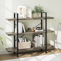 Heavy Duty 3-Tier Industrial Bookcase, 39" Wide Wood Bookshelf for Home Office, 120lbs Shelf Capacity, Rustic Shelving Display with Reinforced Horizontal Shelf for Living Room Bedroom, Grey
