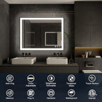 ISKM Framed LED Mirror for Bathroom 72"x40", Dimmable LED Bathroom Mirror with Lights, Anti-Fog, Front and Backlit Lighted Mirror 3-Colors, Shatterproof, Memory Function