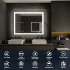 ISKM Framed LED Mirror for Bathroom 60"x38", Dimmable LED Bathroom Mirror with Lights, Anti-Fog, Front and Backlit Lighted Mirror 3-Colors, Shatterproof, Memory Function