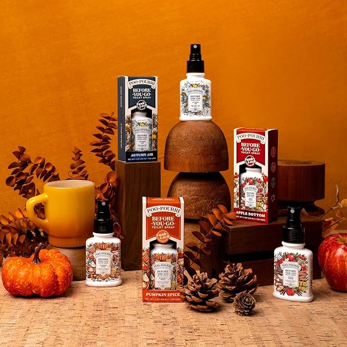 Poo-Pourri Before-You-Go Toilet Spray Bottle, Maple Pumpkin Original, Apple Bottom, and Apple Cider 2 Ounce Bottles Set