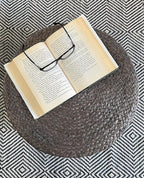 S & L Homes Pouf Ottoman - 100% Jute Braided Footrest Pouf Hand Knitted Traditional Cord Boho Pouffe for Living Room, Bedroom, Nursery, Patio, Lounge Colorblock - Natural Brown (20”x20”x10”)