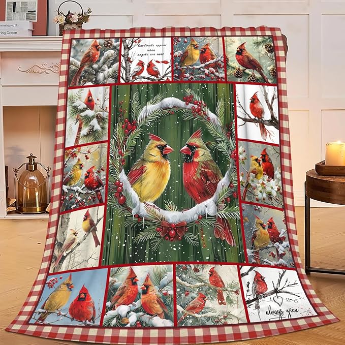 Bird Blanket for Boys Girls Christmas Red Birds Gifts Throw Blanket Cozy Plush Flannel Fleece Blankets for Bed Sofa Decor 40"x50"