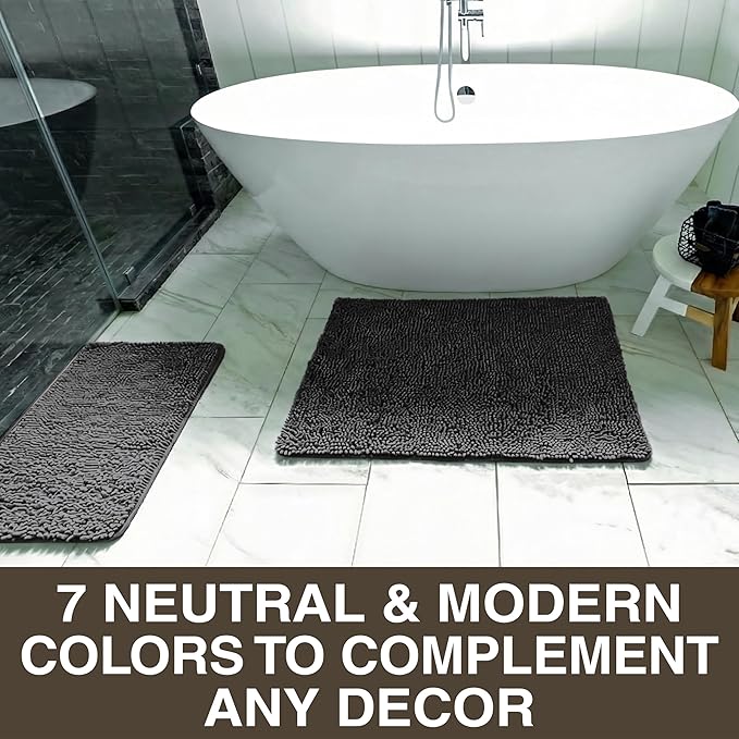 Neater Home Plush Bathroom Rugs 30x20 Thick Chenille Quick Dry Microfiber Absorbent Bath Mat, Soft Bath Rugs, Machine Washable Bathroom Floor Mat for Tub Shower Sink, Home Decor Accessories, Charcoal