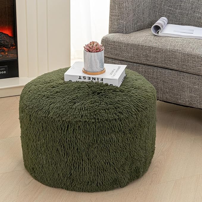 Floor Pouf- No Filler Foot Rest Stool with Storage, Bean Bag Style Cover for Living Room & Bedroom Dark Green
