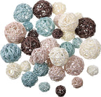 Patelai 36 Pcs Wicker Rattan Balls Decorative Balls for Vase Centerpiece Bowls Orbs Filler for Home Decor,4 Sizes(Blue, Light Brown, Dark Brown, White)