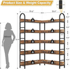 Semoic 5 Tiers Tall Corner Bookshelf, Large Heavy Duty Industrial Corner Bookcase with Metal Frame, L Shaped Bookshelves and Bookcases Etagere Bookcase Display Storage Shelves for Living Room, Brown