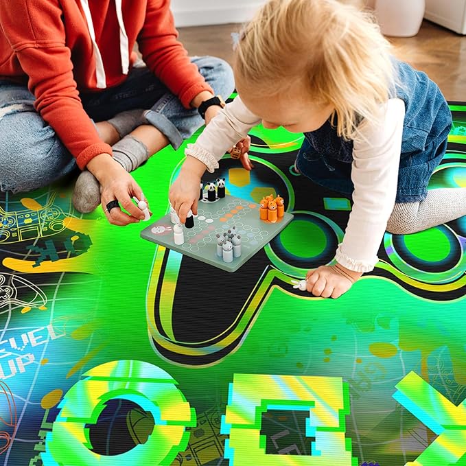 4x6 Gaming Rug for Boys Room - 3D Printed Gamepad Blacklight Game Rug Teen Boys Gaming Room Decor Large Area Carpet Vibrant Green Gamer Area Rug for Living Room,Bedroom,Game Room