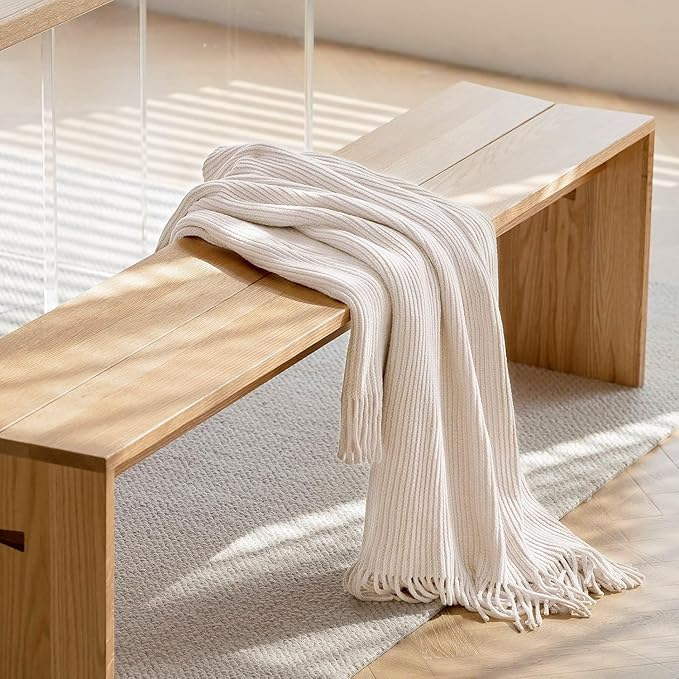lifein Throw Blanket for Couch, Soft Boho Decor Bed Throw,Cozy Blue Chenille Knitted Small Farmhouse Lightweight Throw for All Season(White,50 * 60")