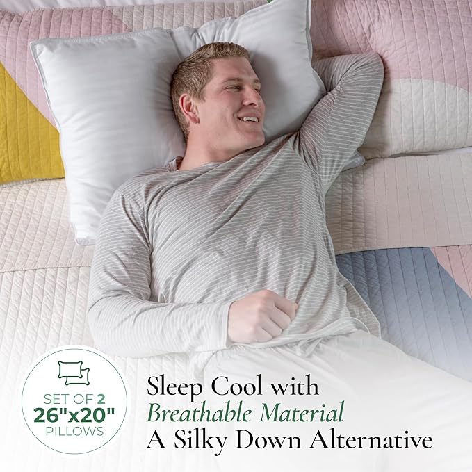 Fern and Willow Premium Bed Pillows - Set of 2, 26"x20" - Luxurious Ultra-Soft Cooling Pillow - Hotel Quality, Down Alternative Fill, Medium Firm Support for Side, Back & Stomach Sleepers