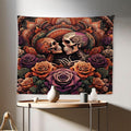 Ambesonne Hippie Tapestry, Mystic Rose Flowers and Oriental Mandala Skeleton Lovers Goth Art Skulls, Fabric Wall Hanging Decor for Bedroom Living Room Dorm, 28" X 23", Vermilion Dark Magenta