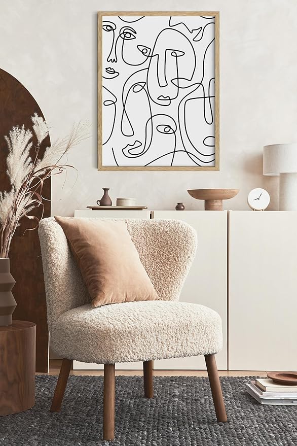 Y2K BOO Abstract Face Pattern UNFRAMED Wall Art Collage of Modern Faces Continuous Line Drawing 16x20 Inch Heavyweight Paper Studio Home Decor