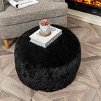 Asuprui Pouf Ottoman Floor Pouf Cover Ottoman Foot Rest NO Filler 20x20x12 Inches Round Poof Seat Floor Bean Bag Chair Foldable Floor Chair Storage for Living Room Bedroom Cover ONLY Black