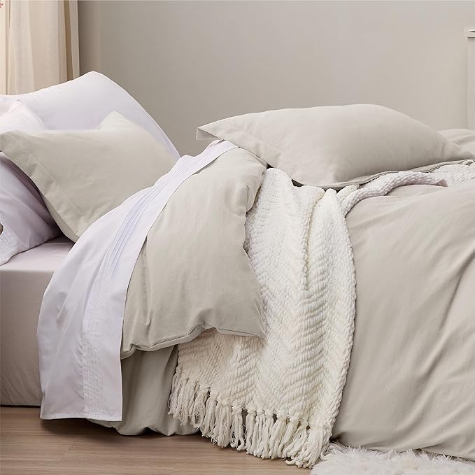 Bedsure Duvet Cover Twin/Twin XL Size - 2 Pieces Prewashed Cotton-Like Extra Soft Bedding Set, Includes 1 Twin Duvet Cover 68x90 Inches with Zipper Closure & 1 Pillow Sham, Linen, No Comforter