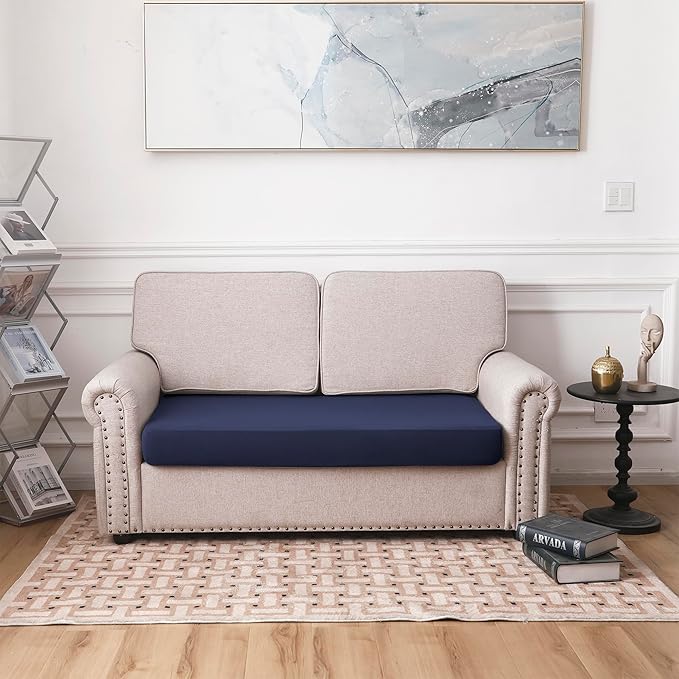 100% Waterproof Couch Cushion Covers Sofa Seat Cover, Stretch Loveseat Covers for Dogs, Reversible Sofa Protector Covers for Kids Pets with Elastic Bottom, Washable(Loveseat Cushion, Navy)
